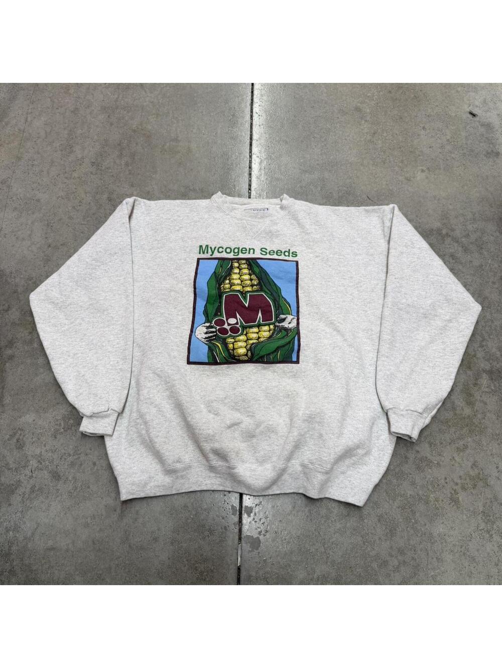 vintage mycogen seeds farming made in usa grey crewneck size xl